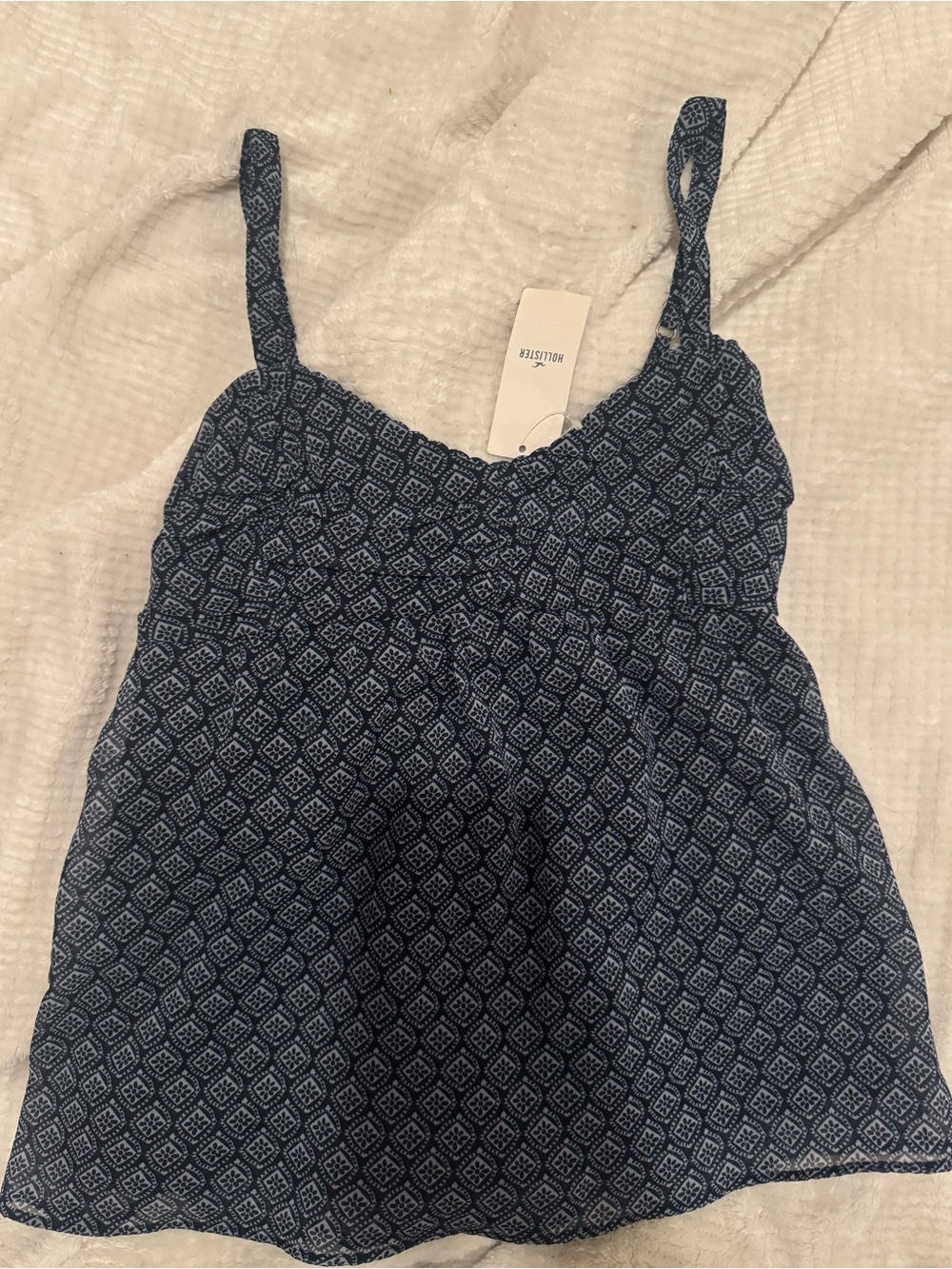 Flower Patterned Navy and White Baby Doll Top
